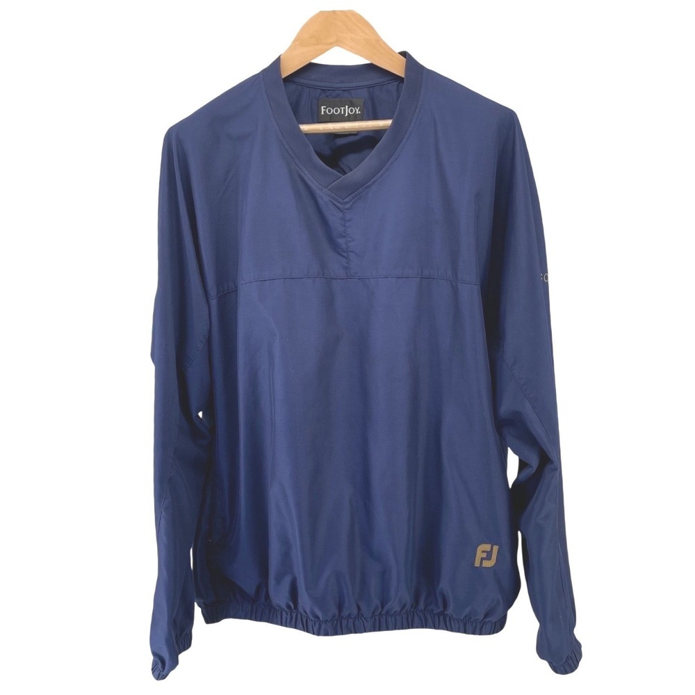 FootJoy Mens Pullover Golf Windbreaker Jacket Blue V Neck‎ Long Sleeve FJ Logo